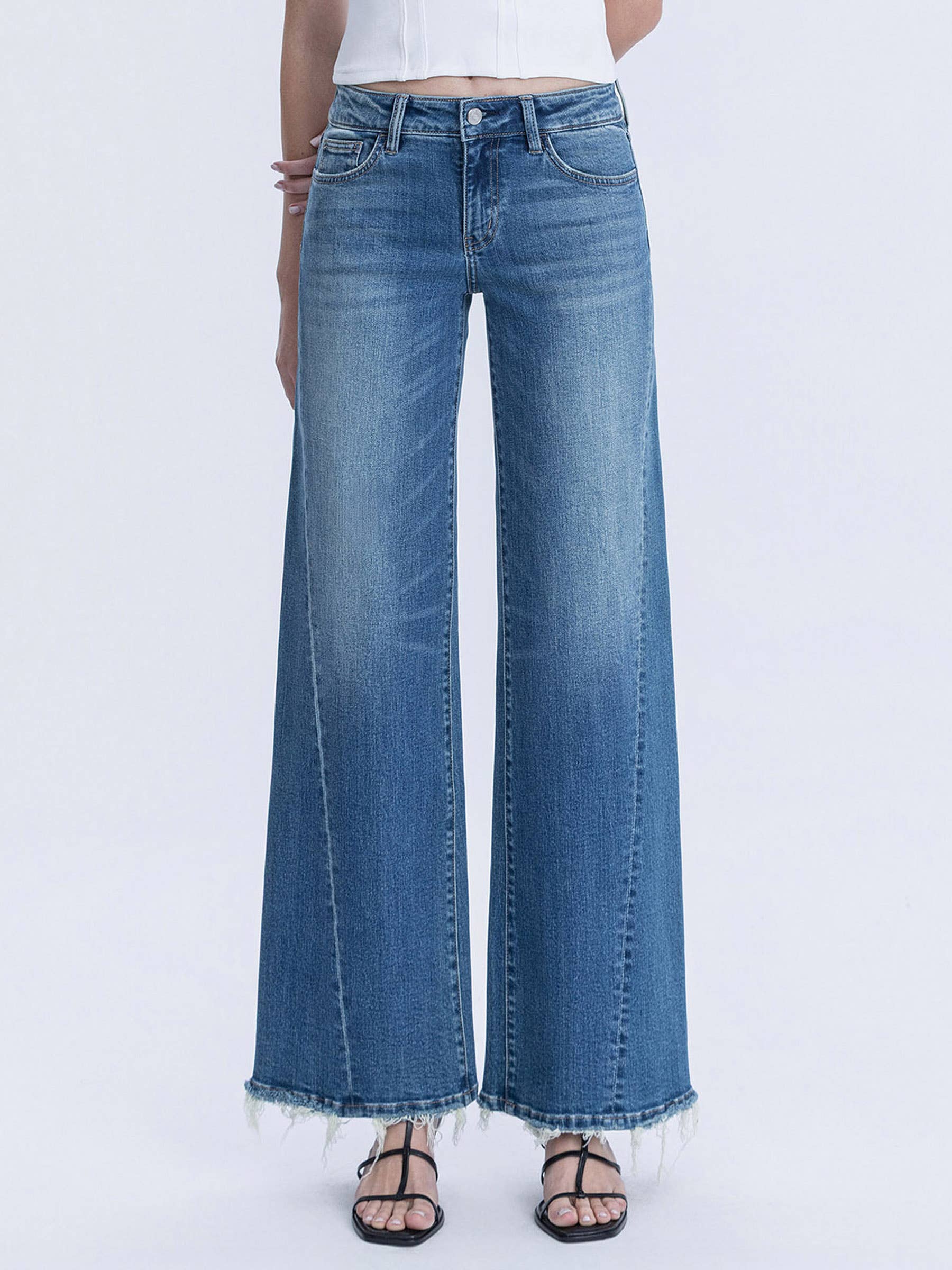 MID RISE TWIST WIDE LEG JEANS