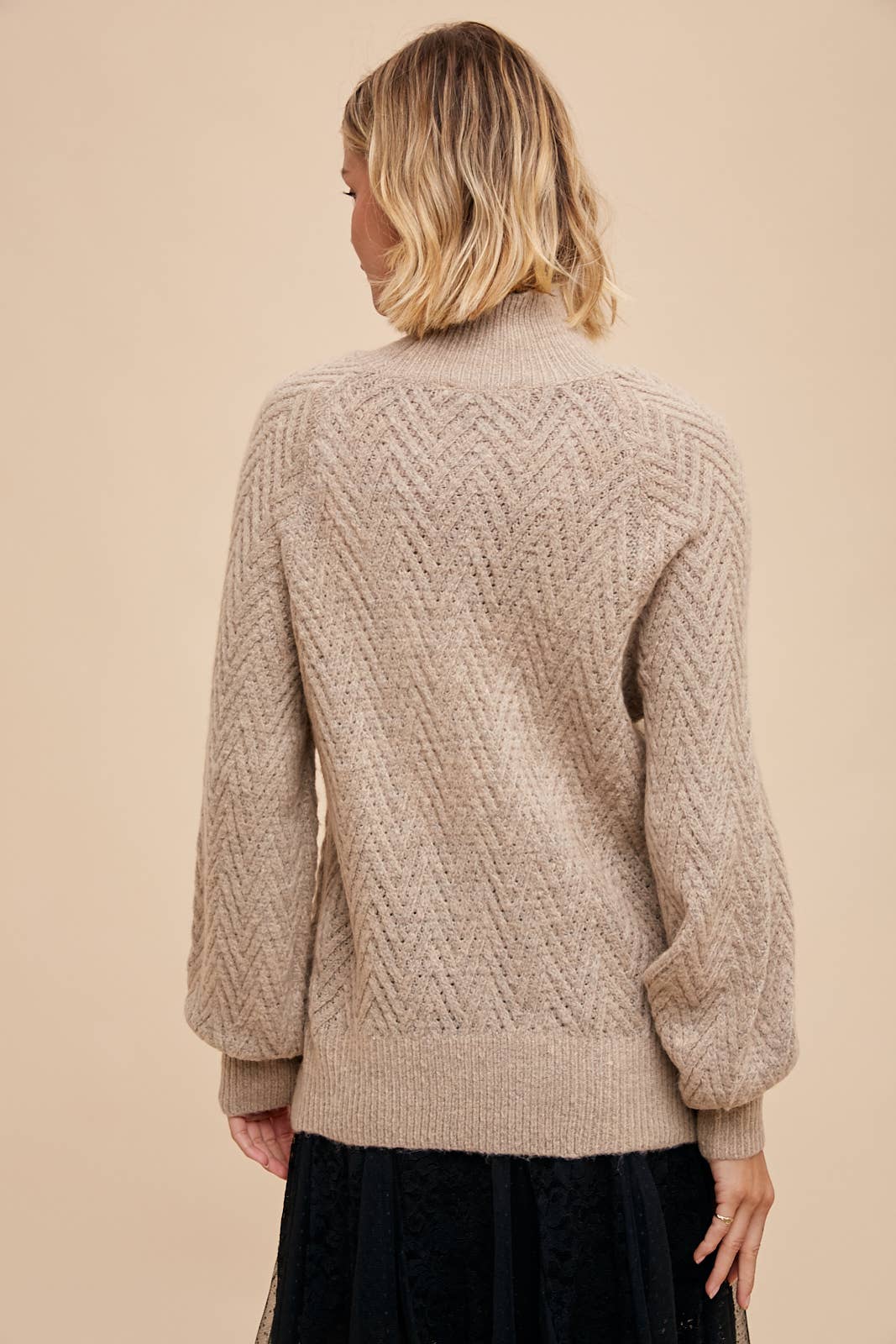 HERRINGBONE KNIT TURTLENECK SWEATER