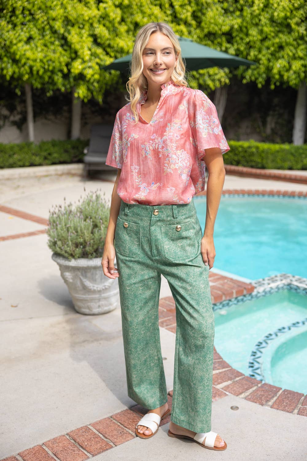 Ruffled V-Neck Floral Top