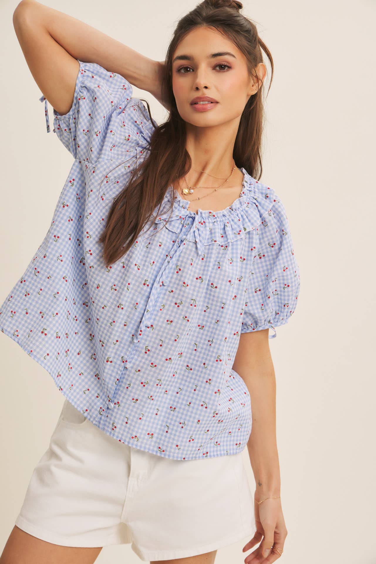 CHERRY GINGHAM RUFFLED BLOUSE
