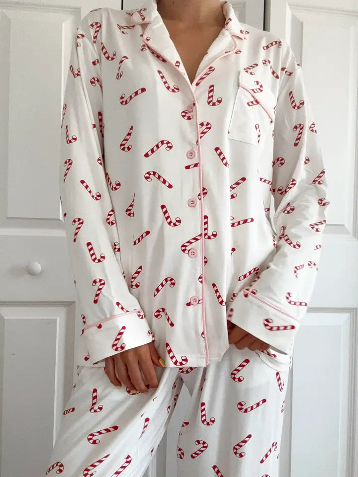 Candy Cane Holiday PJ's - Long Sleeve Buttom up Top - Preorder