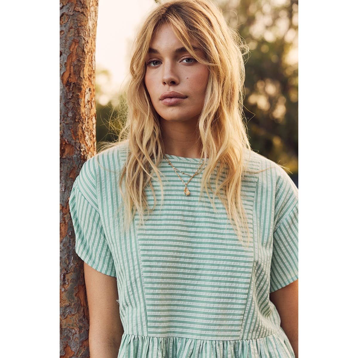 BABYDOLL STRIPE PEPLUM BLOUSE