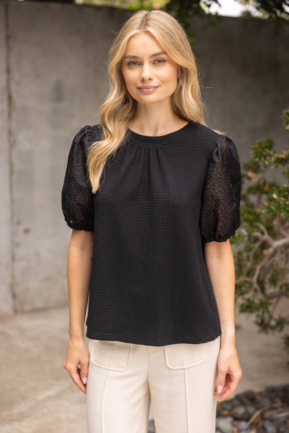 Floral Organza Puff Sleeve Top
