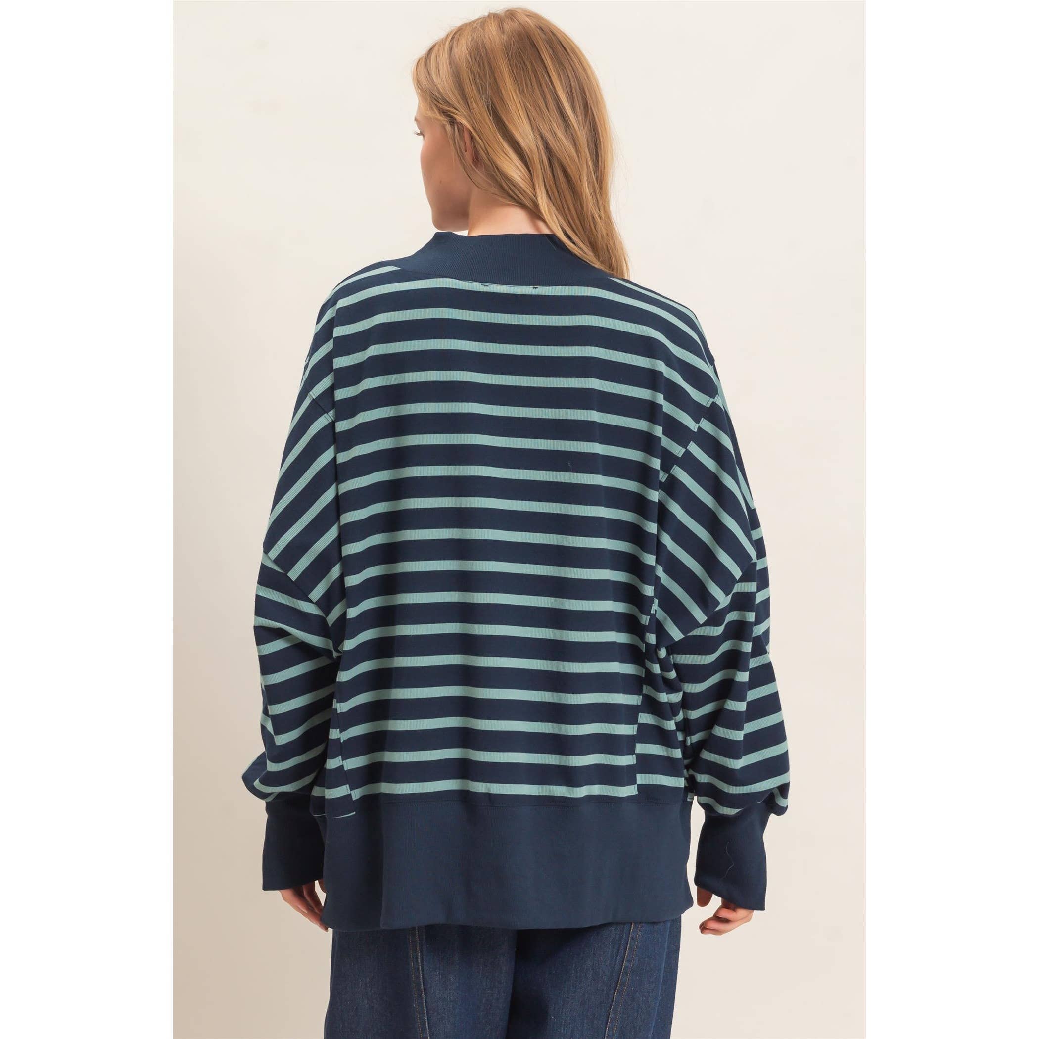 Striped Mock Neck Sweatshirt
