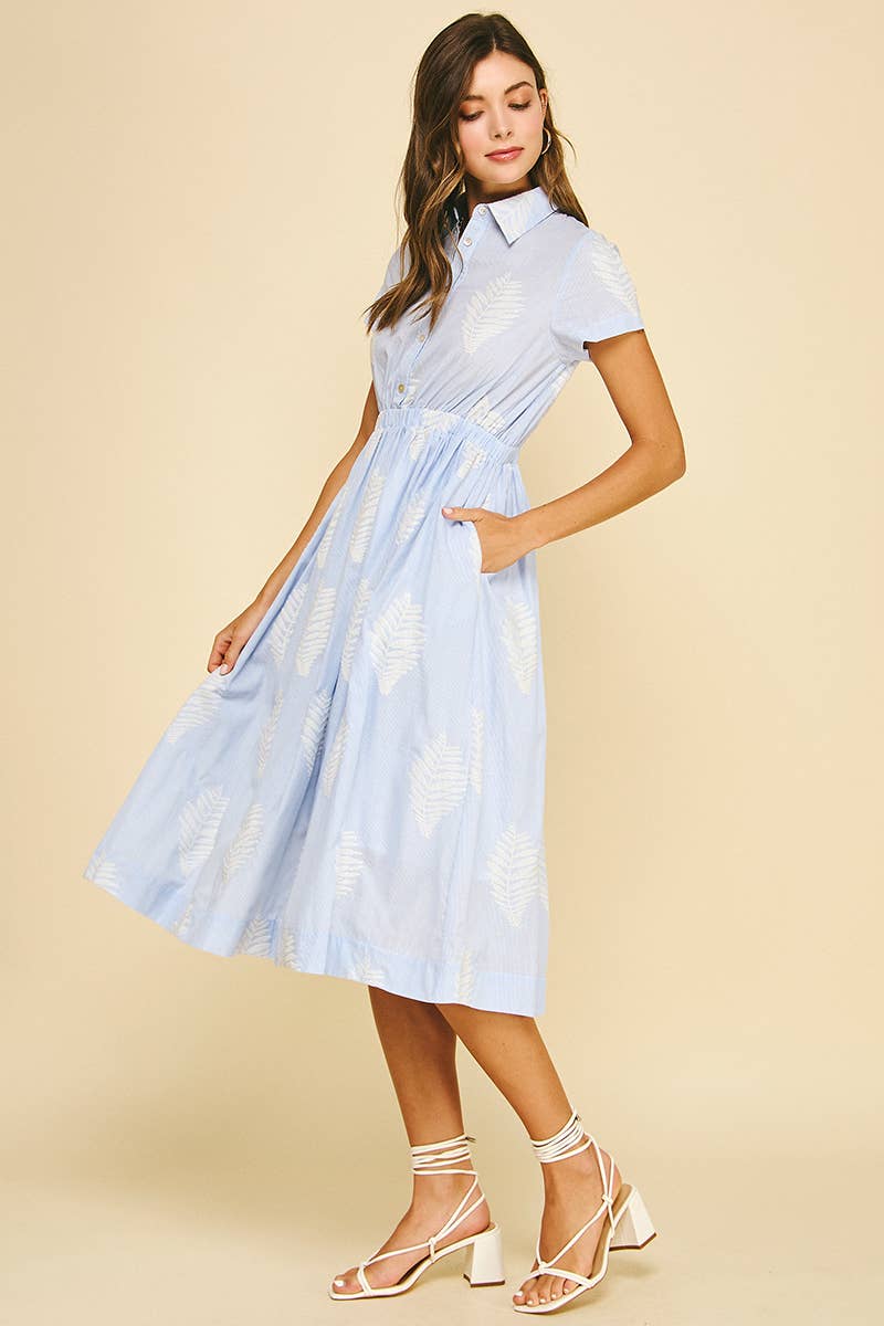 LEAF EMBROIDERED MIDI DRESS