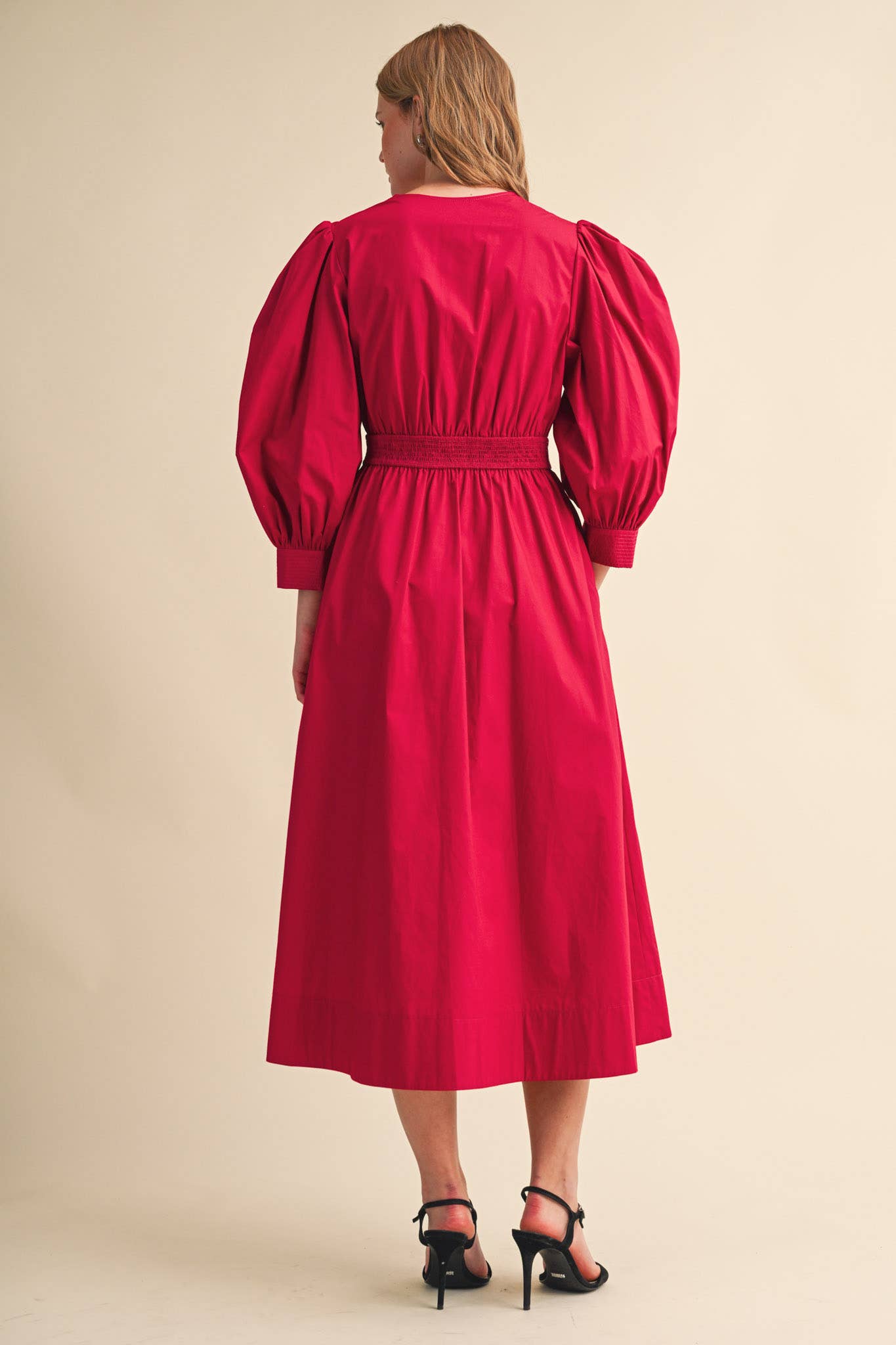 PUFF SLEEVE MIDI DRESS