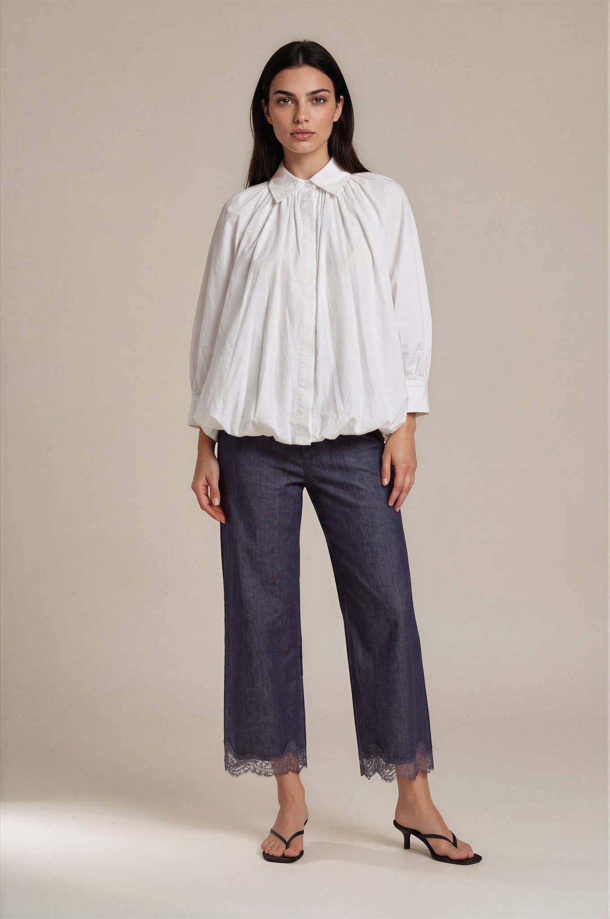 Lace Trim Leg Denim Pants