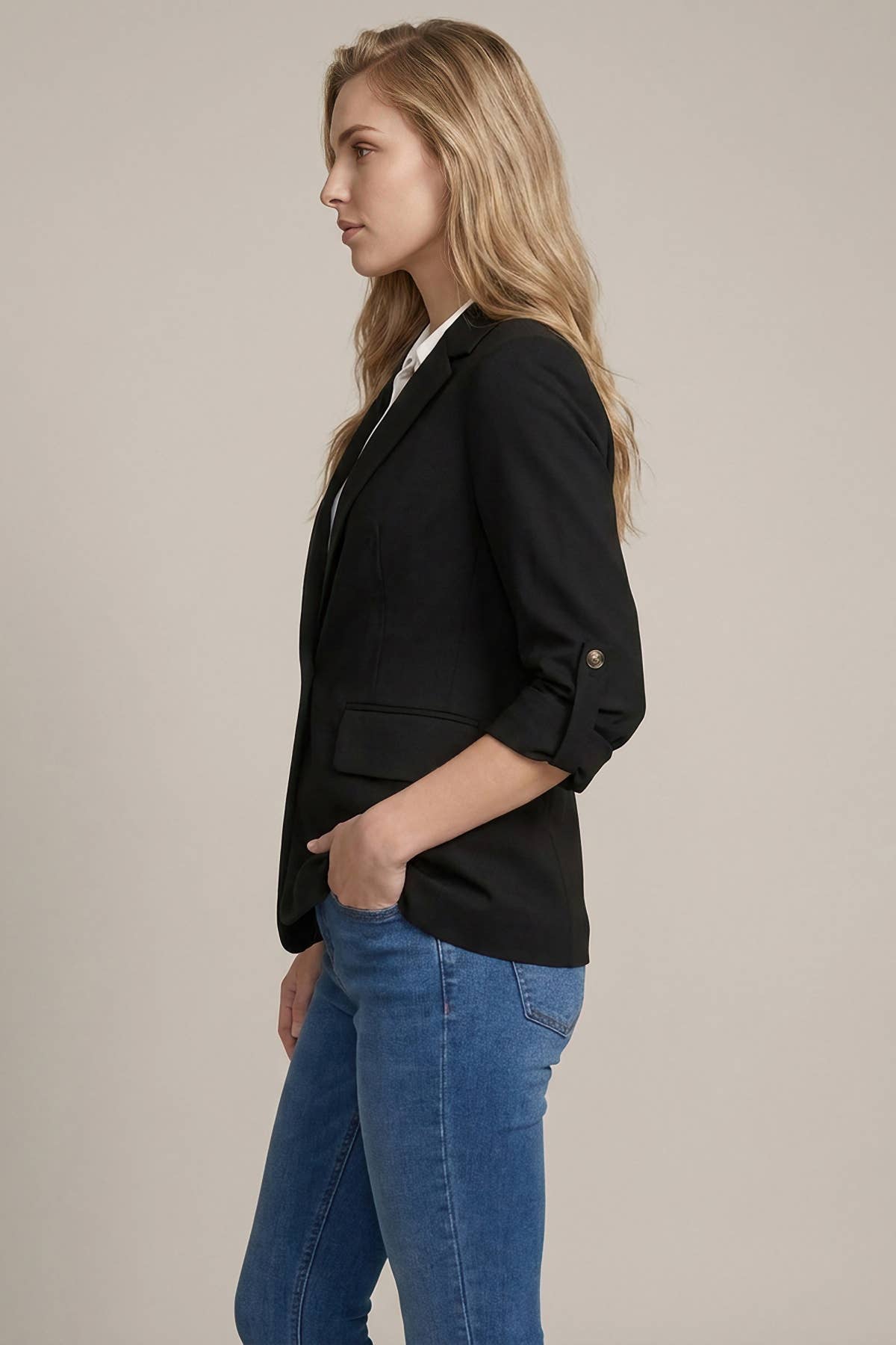 ROLL-UP SLEEVE LIGHT KNIT BLAZER