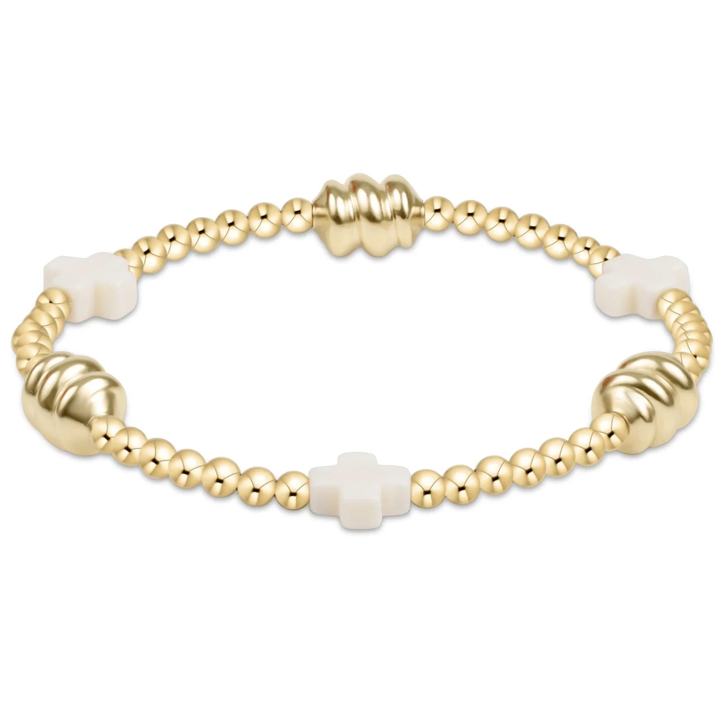 Signature Cross Admire Gold Pattern 3mm Bead Bracelet Off White