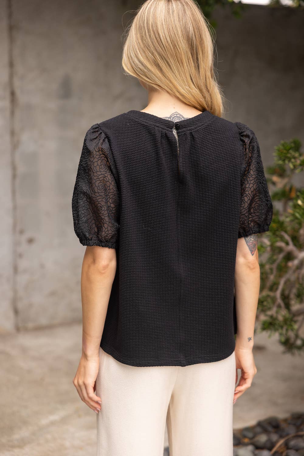 Floral Organza Puff Sleeve Top