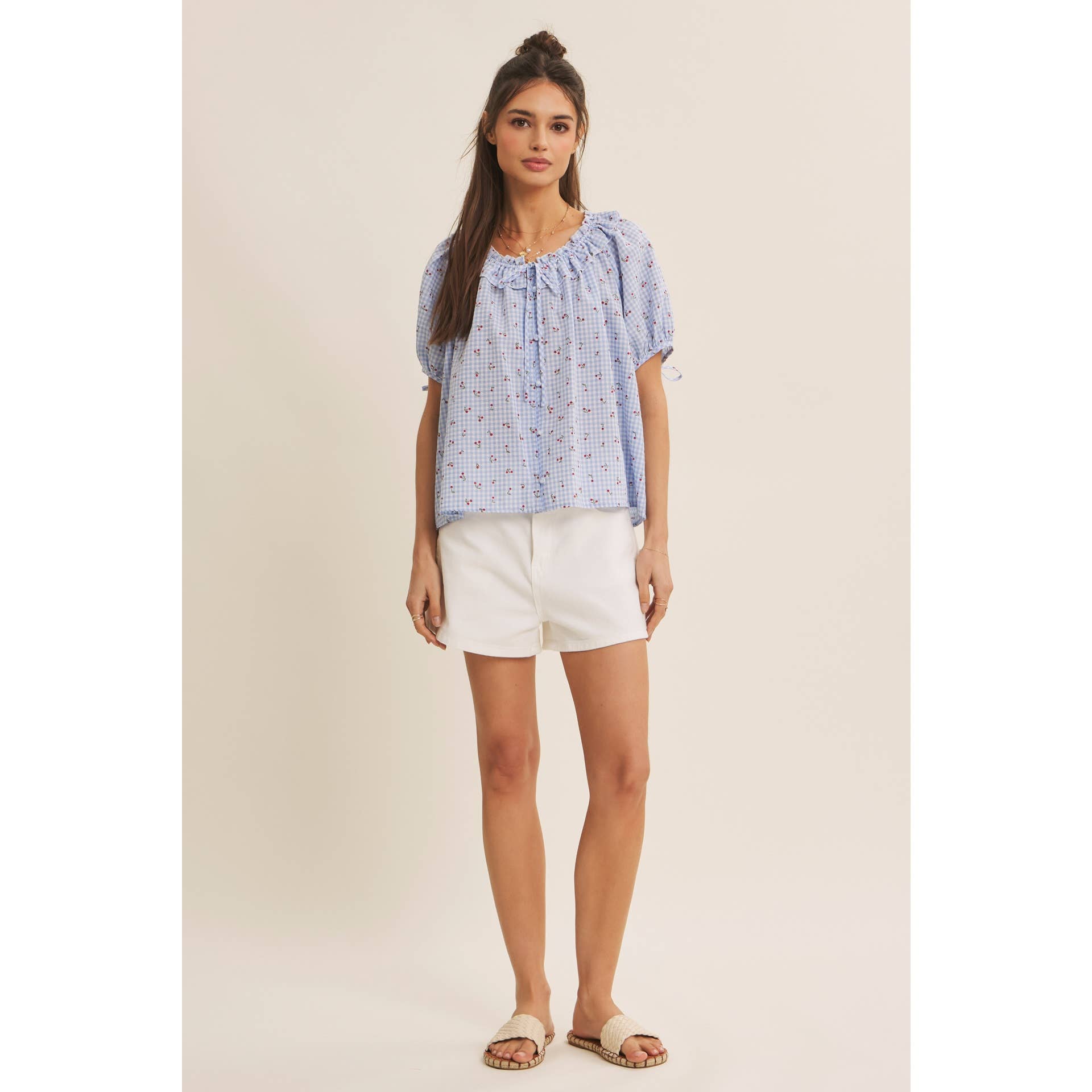 CHERRY GINGHAM RUFFLED BLOUSE