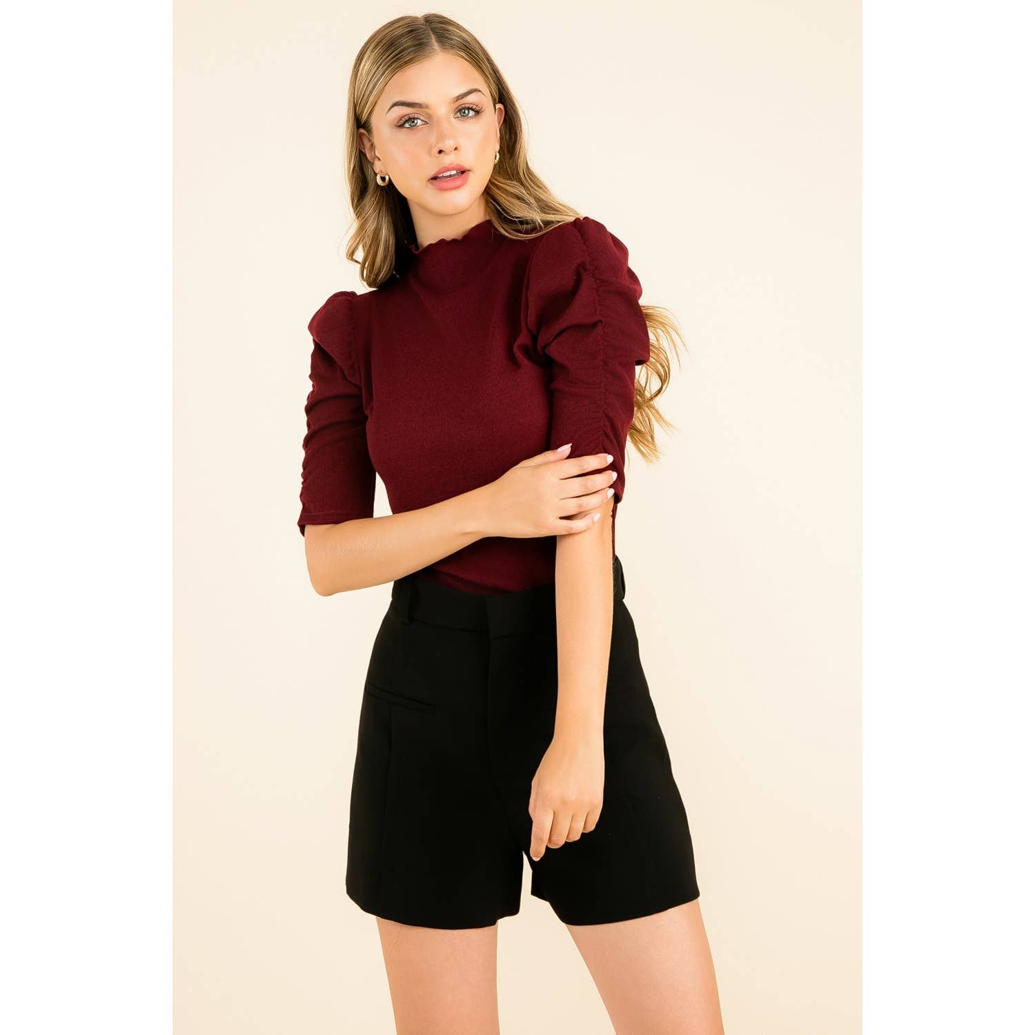 Ruched Sleeve Knit Top