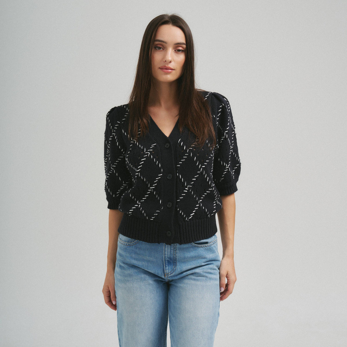 Whipstitch Diamond Cardigan