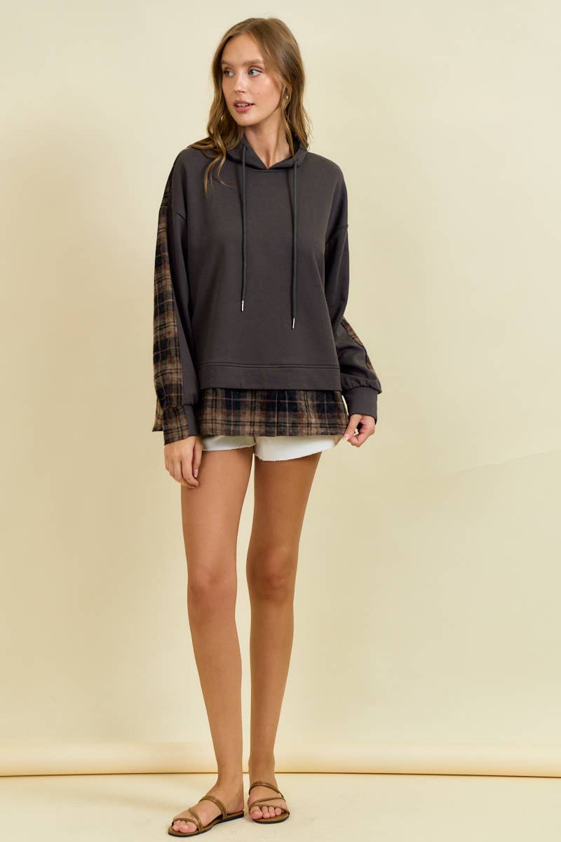 French Terry & Flannel Plaid Hoodie