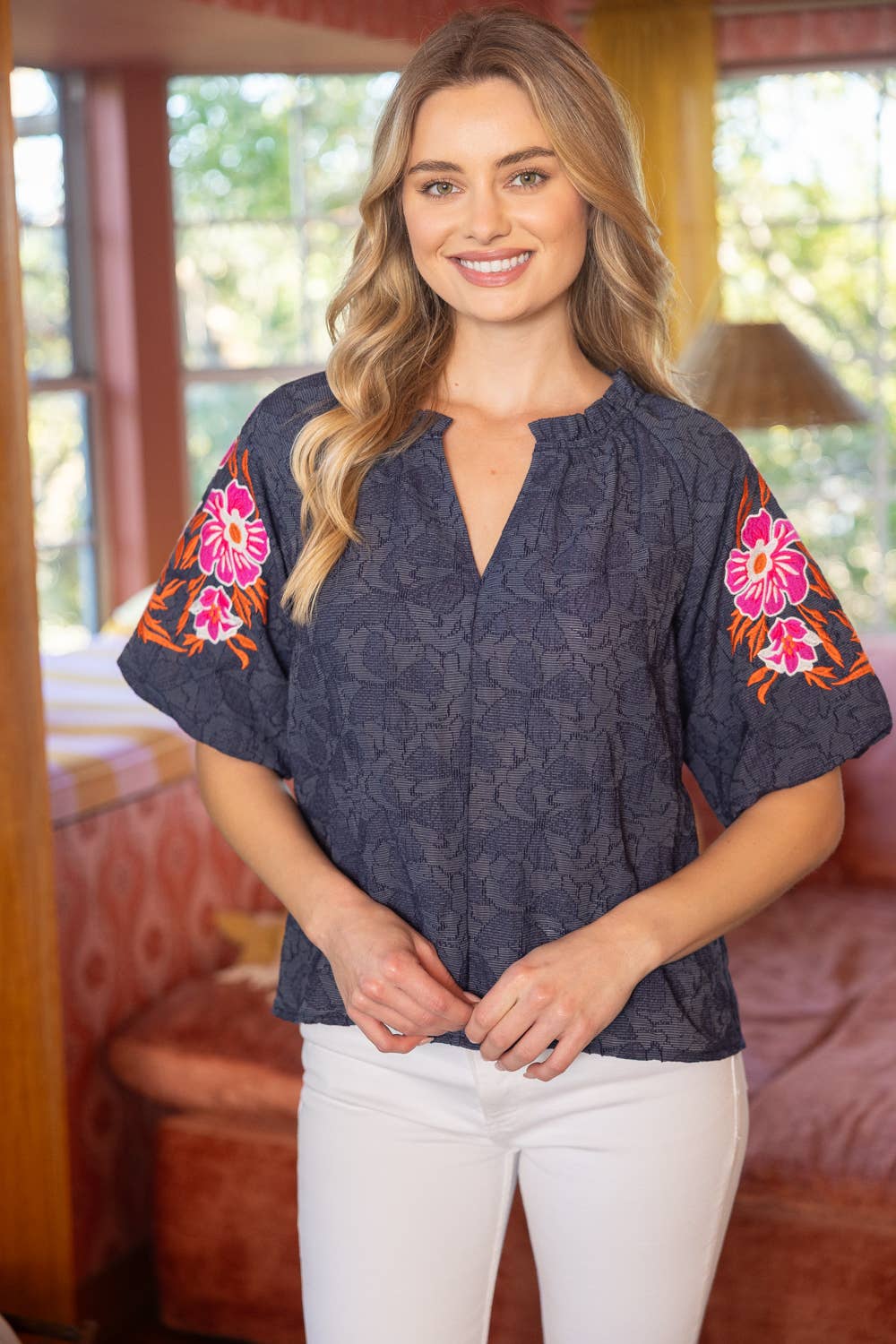 Embroidered Floral Textured Top