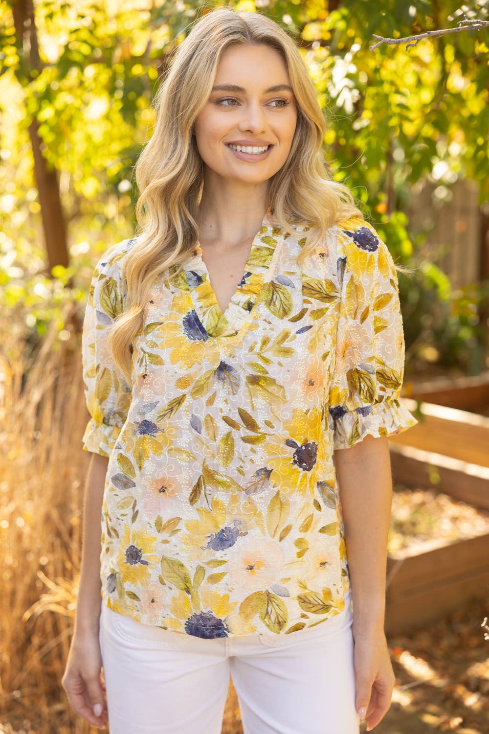 Floral Print Embroidery Top