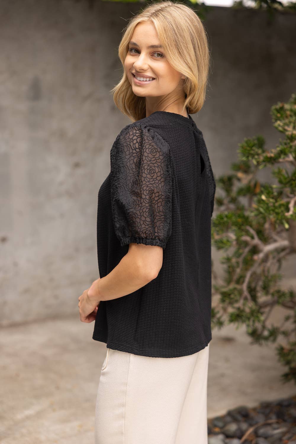Floral Organza Puff Sleeve Top