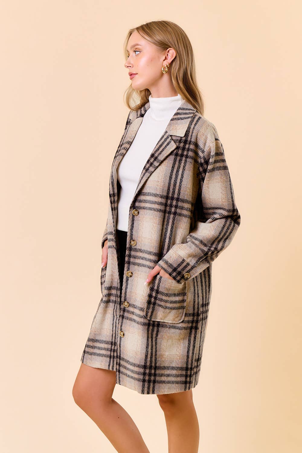 Plaid Front Button Coat
