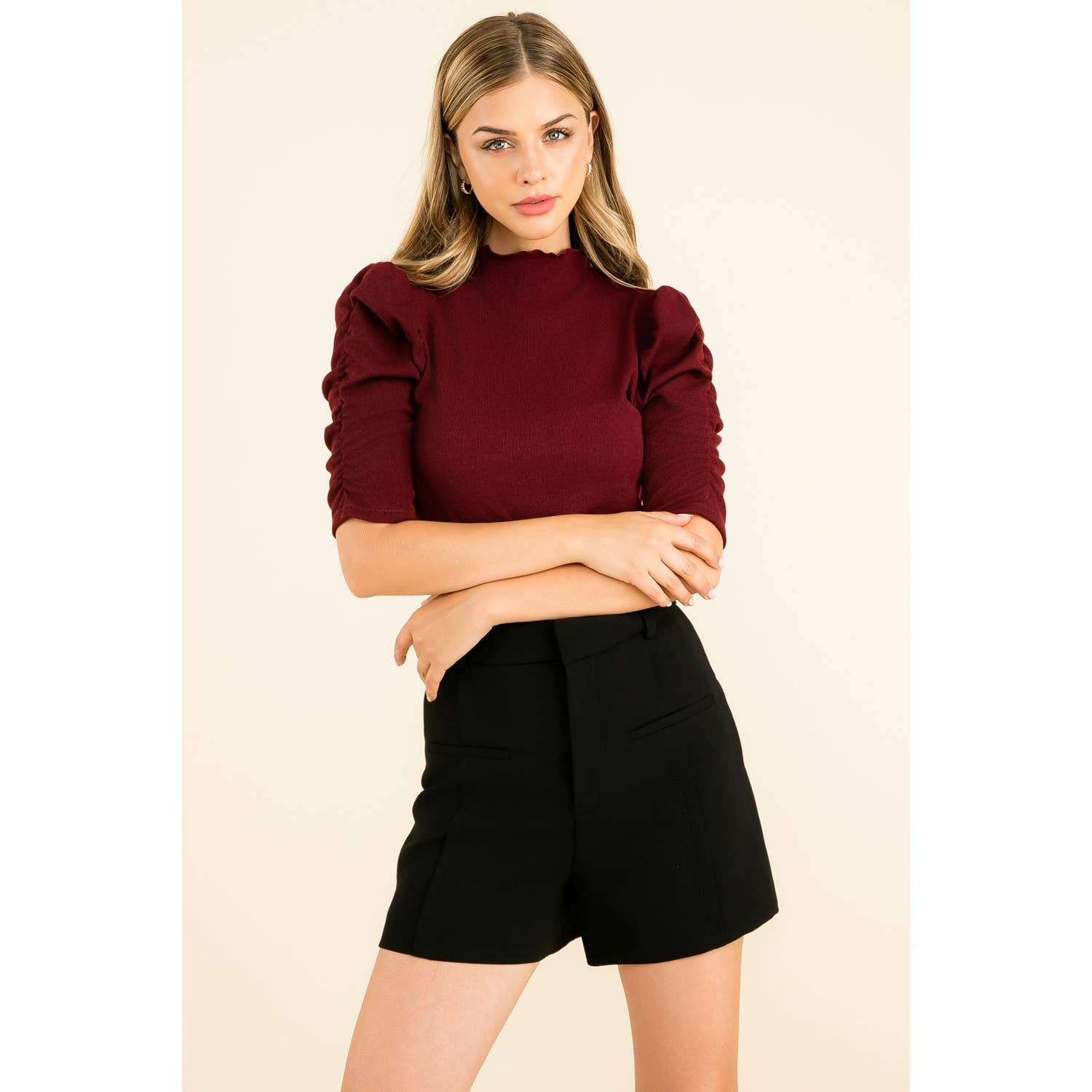 Ruched Sleeve Knit Top