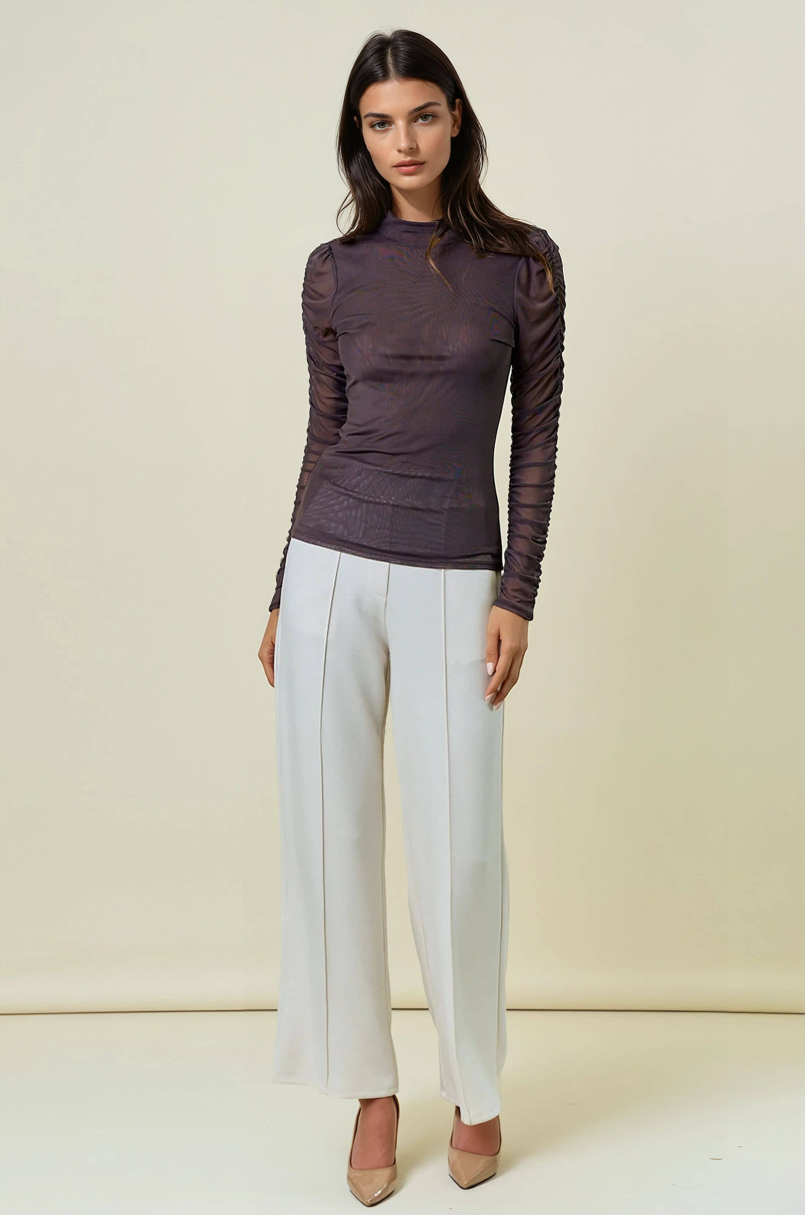 SEMI SHEER MOCK NECK