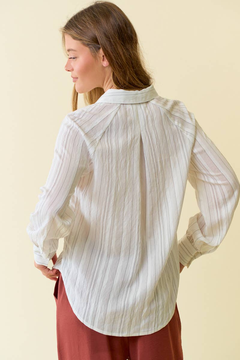 STRIPED RAGLAN SLEEVE BUTTON DOWN SHIRT