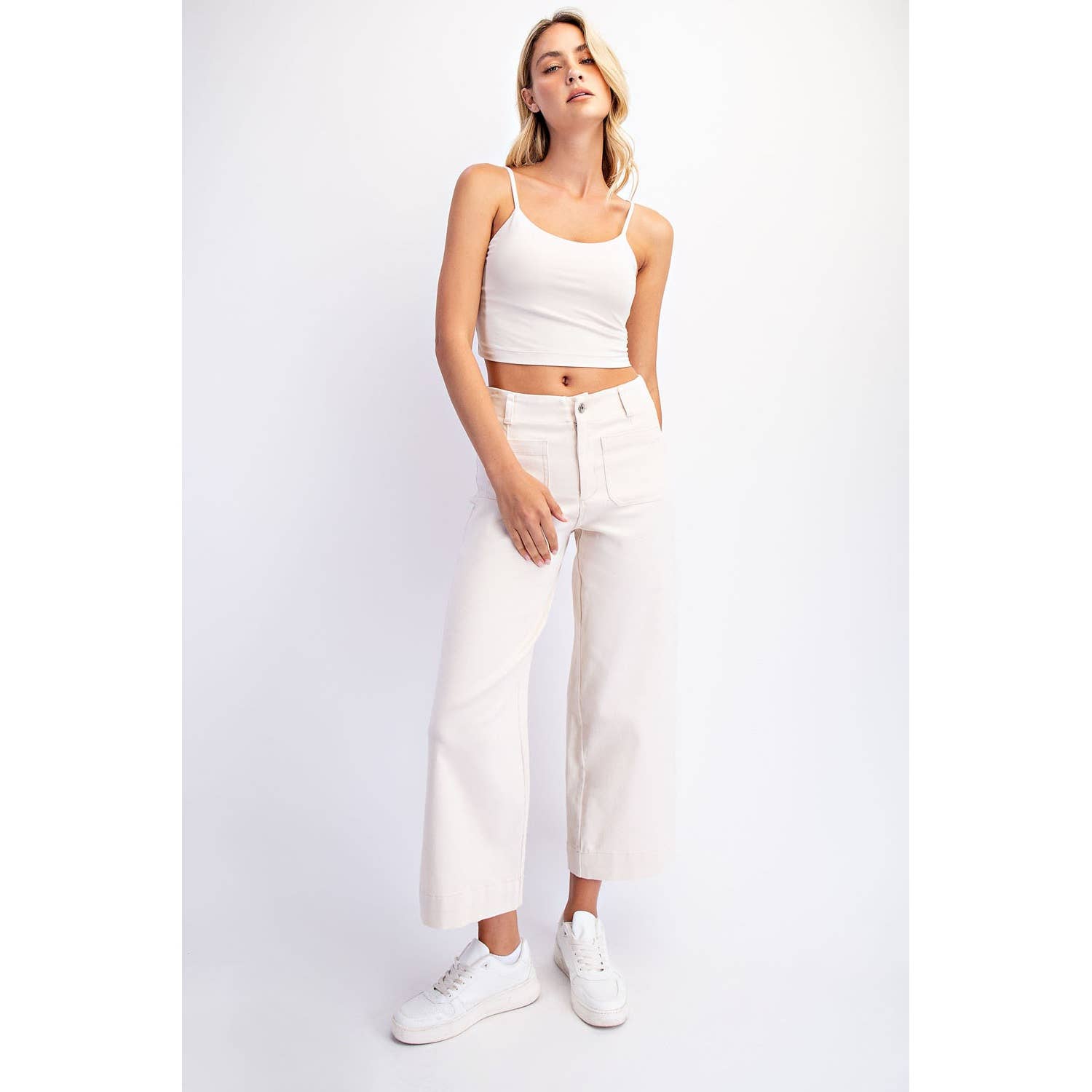 HEAVY COTTON TWILL CROPPED WIDE PANTS