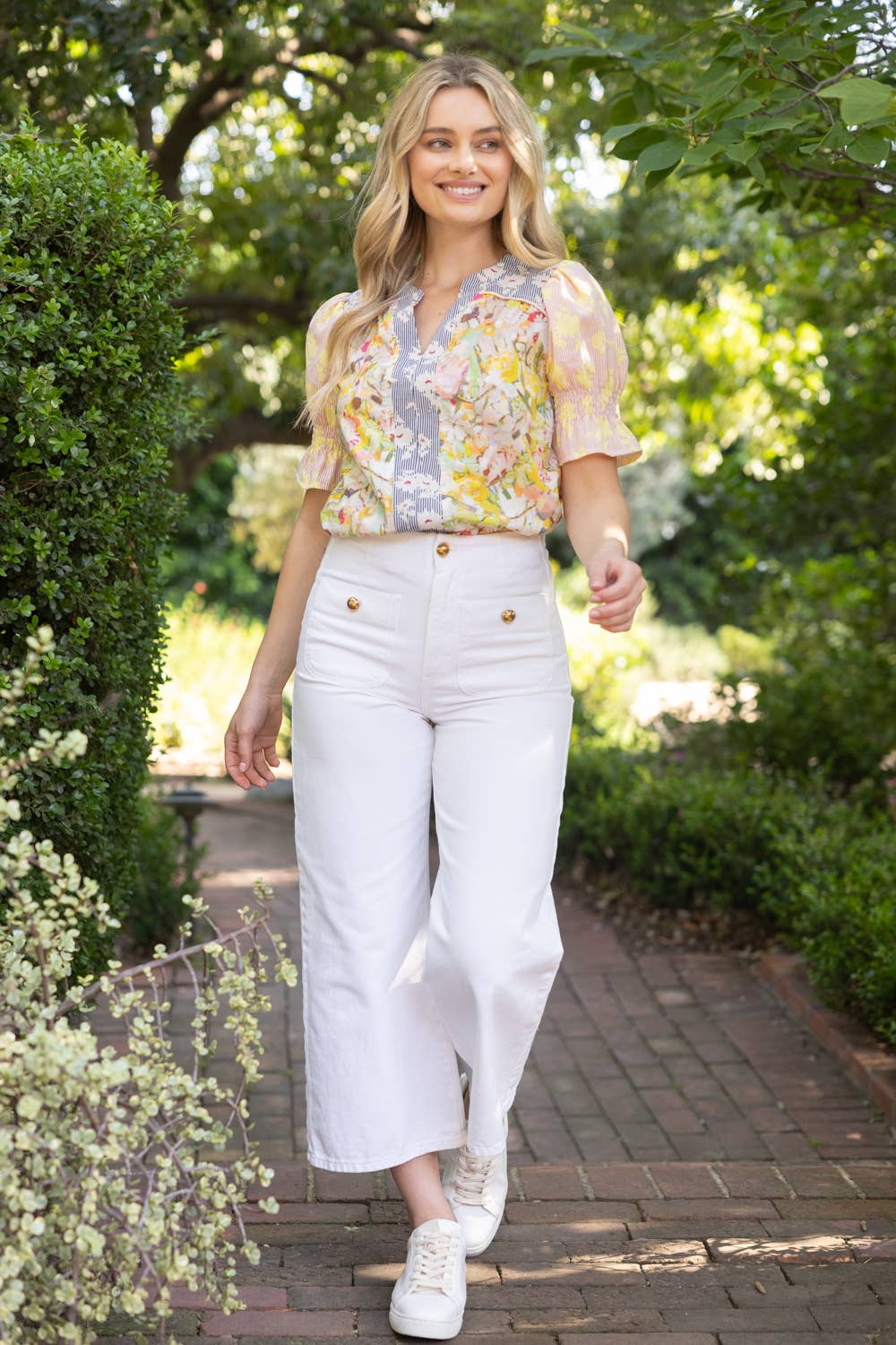 Color Block Floral Print Top