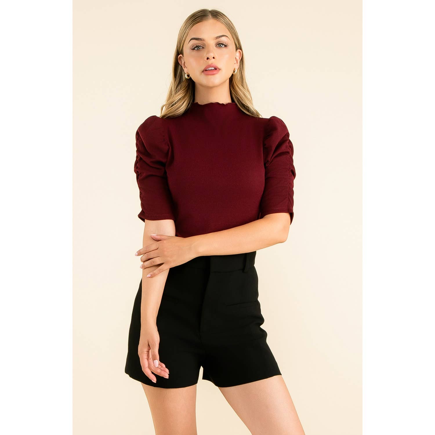 Ruched Sleeve Knit Top