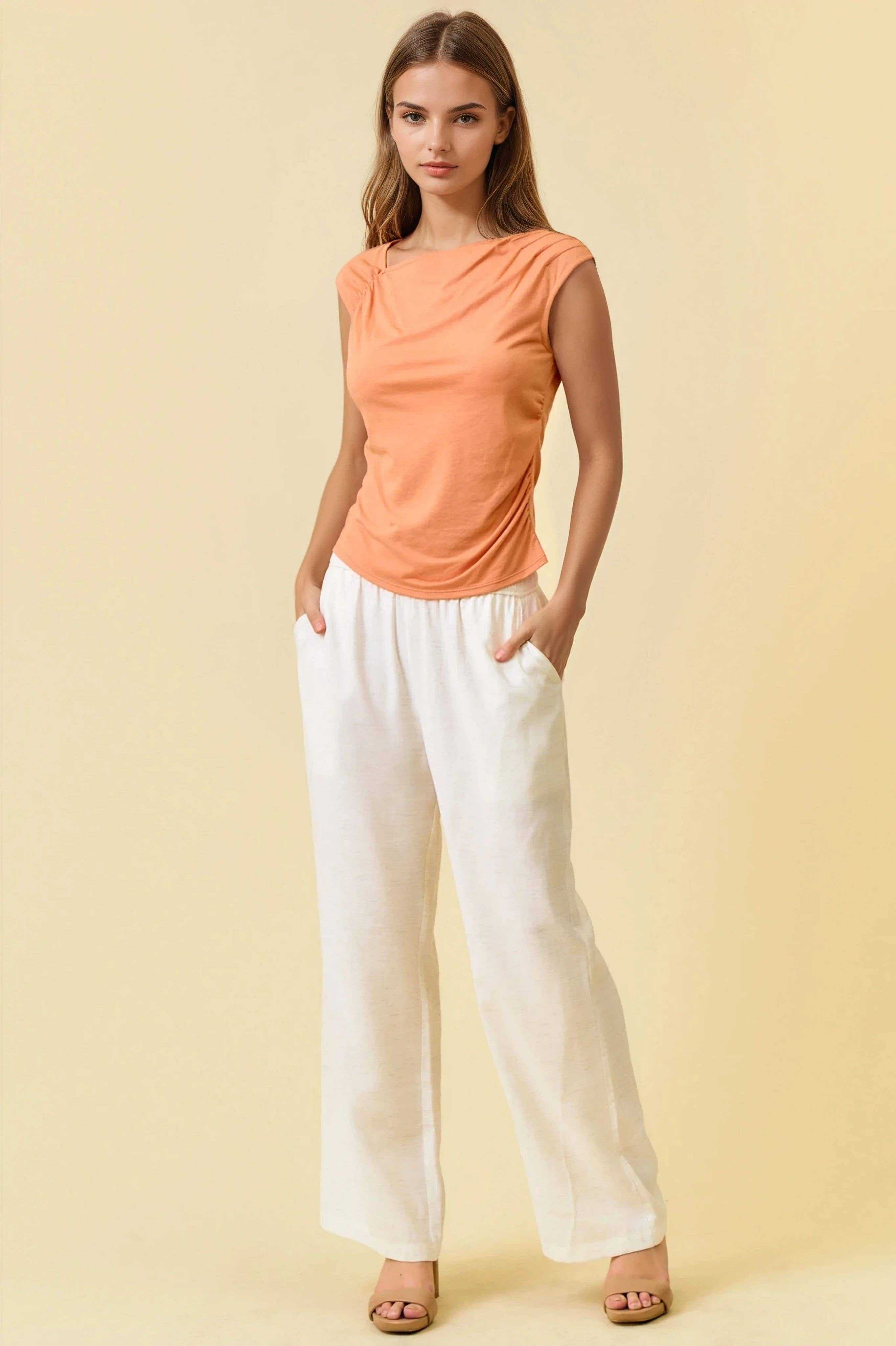 Sheered Knit Cap Sleeve Top