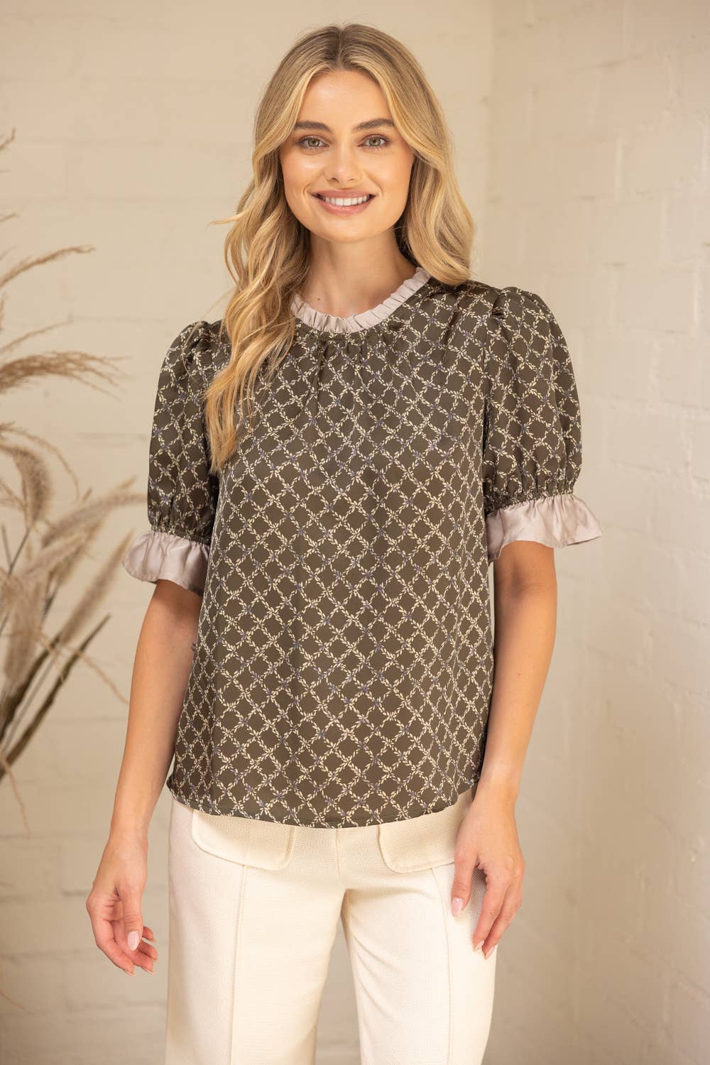 Contrast Ruffle Satin Top