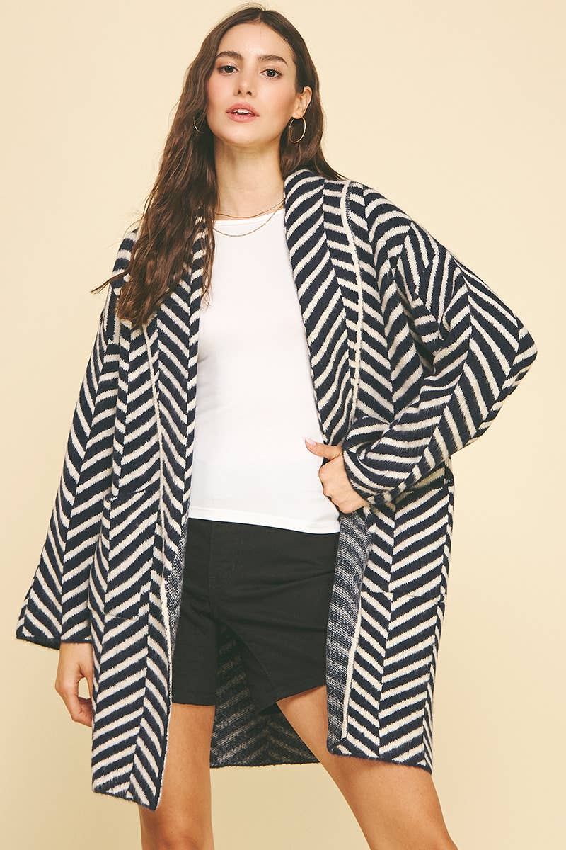 DIAGONAL STRIPE CARDIGAN