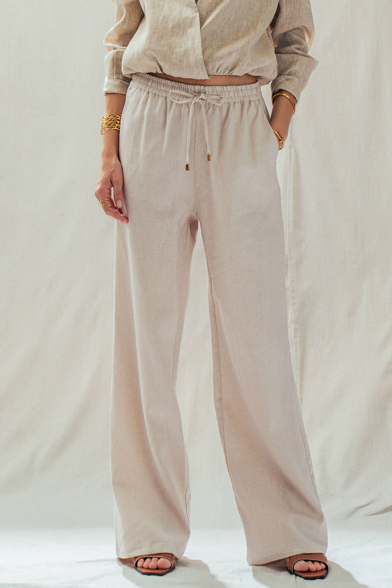 Linen Blend Wide Leg Pants