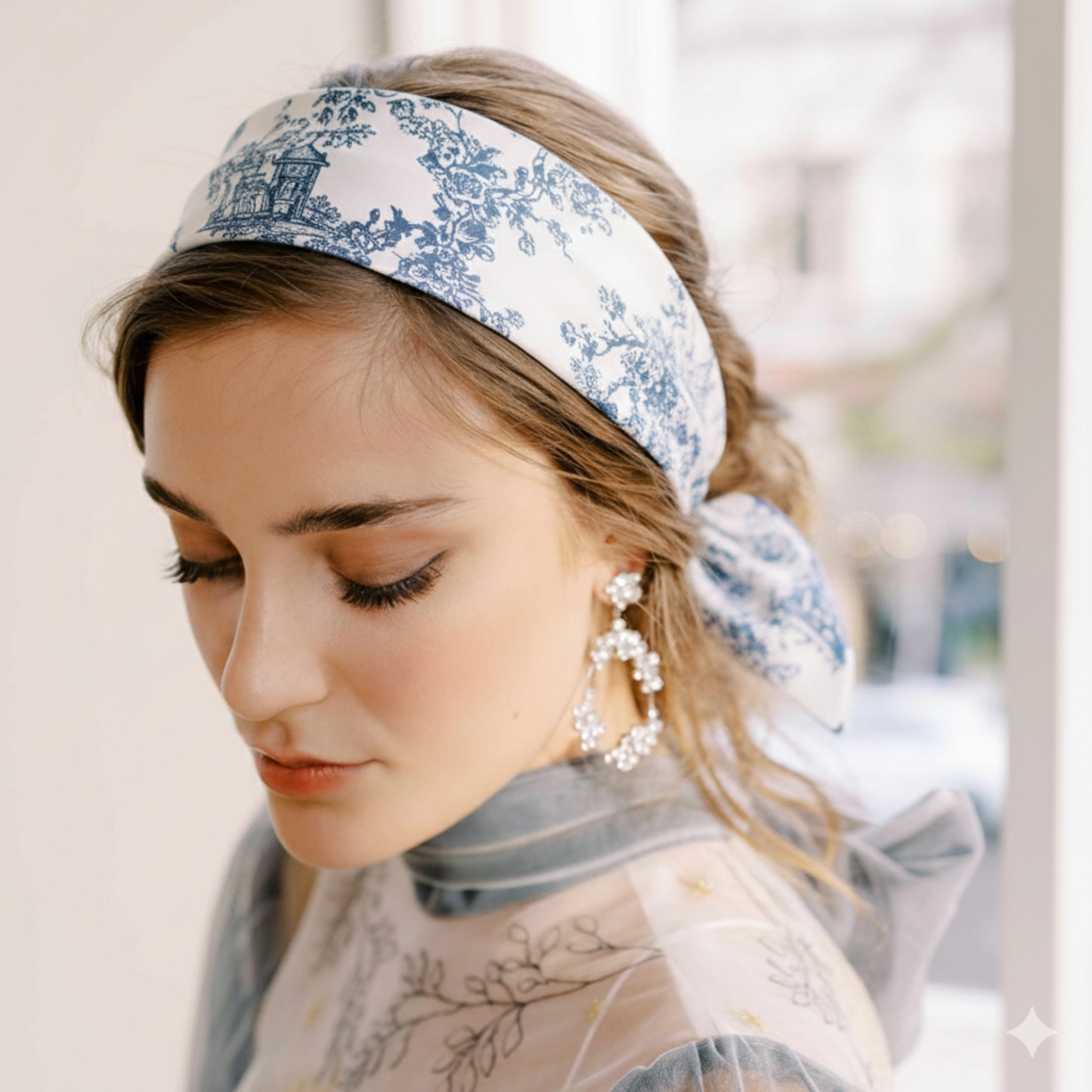 French Toile Sleek And Long Hair Scarf