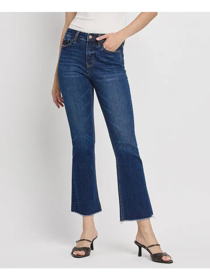High Rise Raw Hem Kick Flare