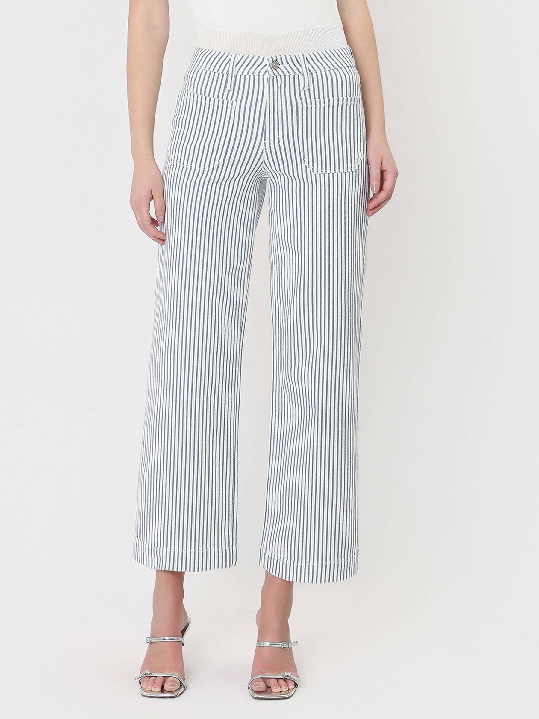 STRIPE HIGH RISE WIDE LEG JEANS