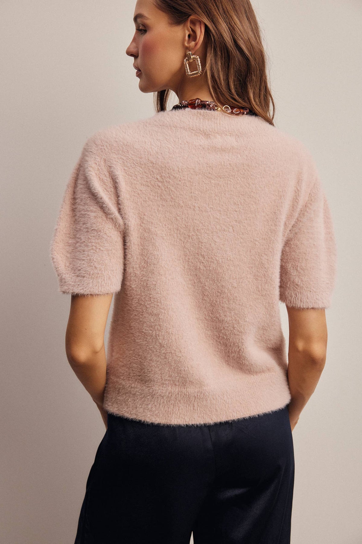 Fuzzy V-Neck Knit Top