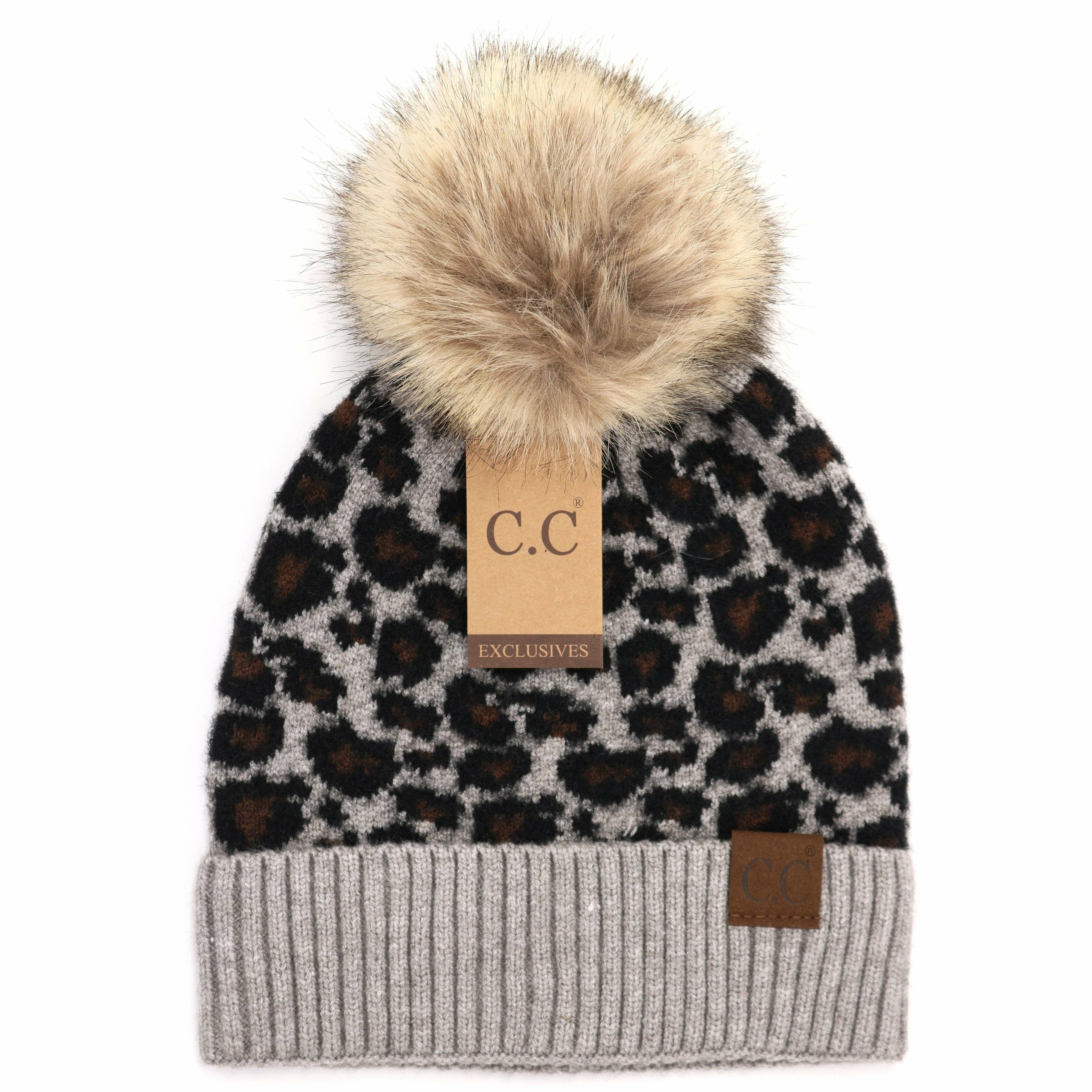Animal Print Fur Pom Beanie