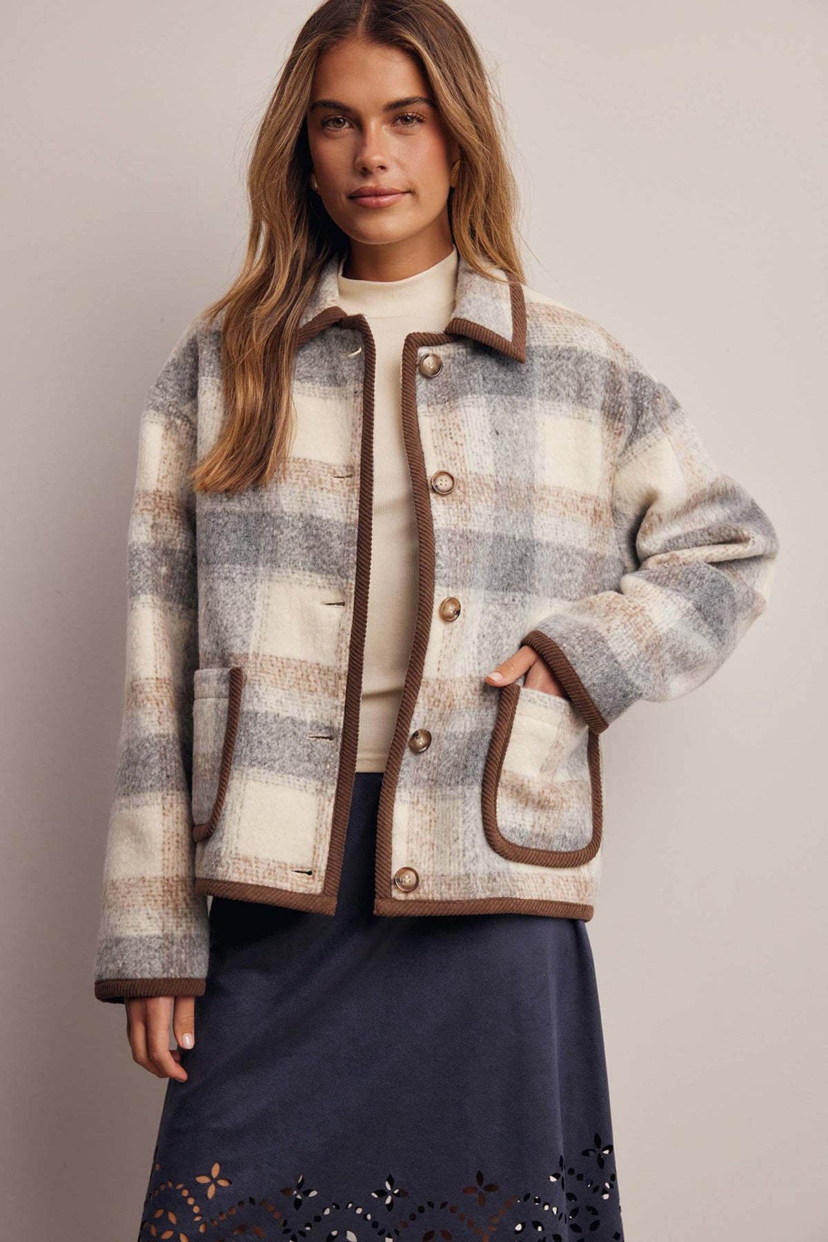 Plaid Contrast Trim Jacket