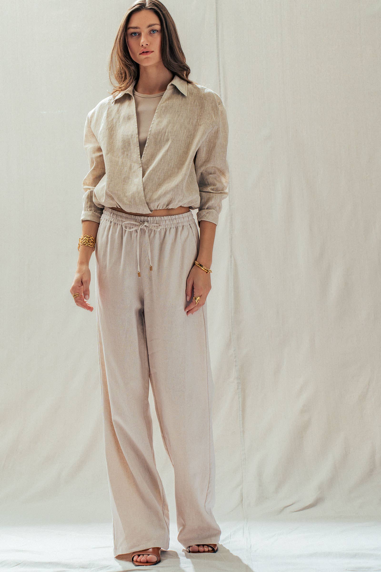 Linen Blend Wide Leg Pants