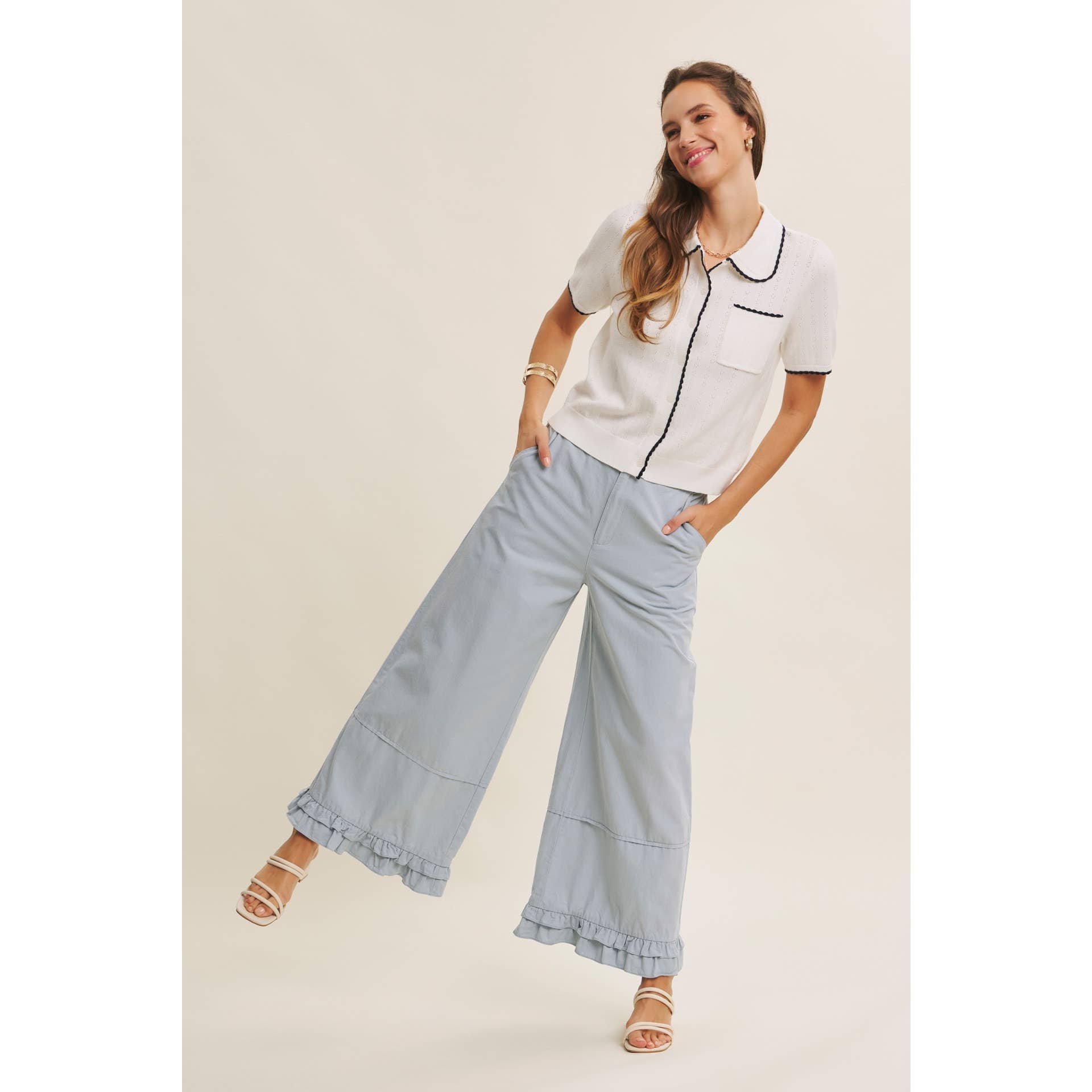 WIDE-LEG PANTS WITH RUFFLES