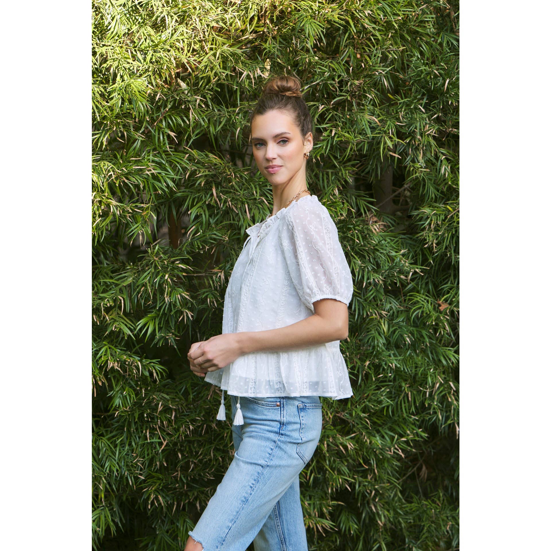 EMBROIDERED CHIFFON BLOUSE