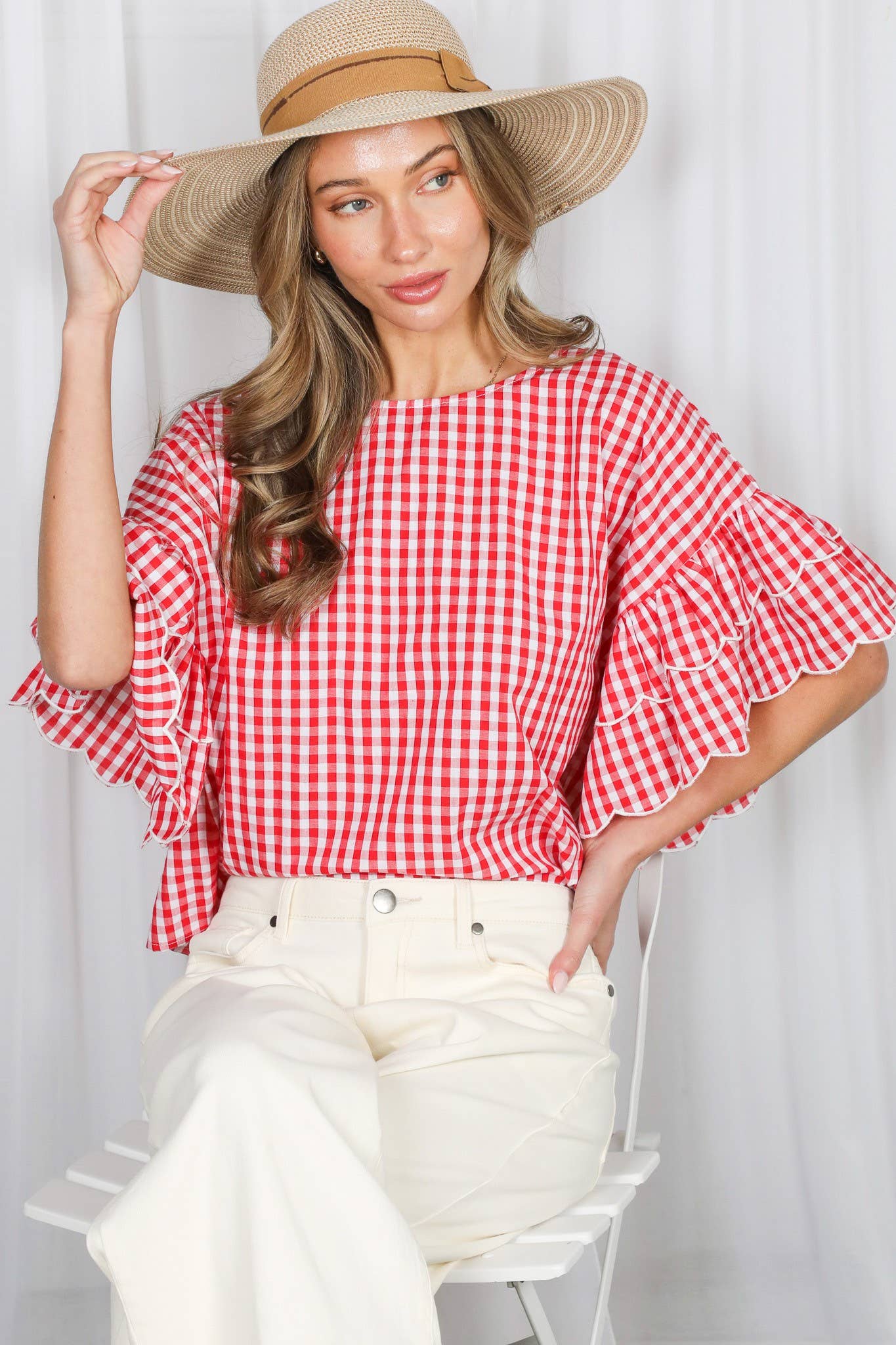 Gingham Ruffle Cotton Top