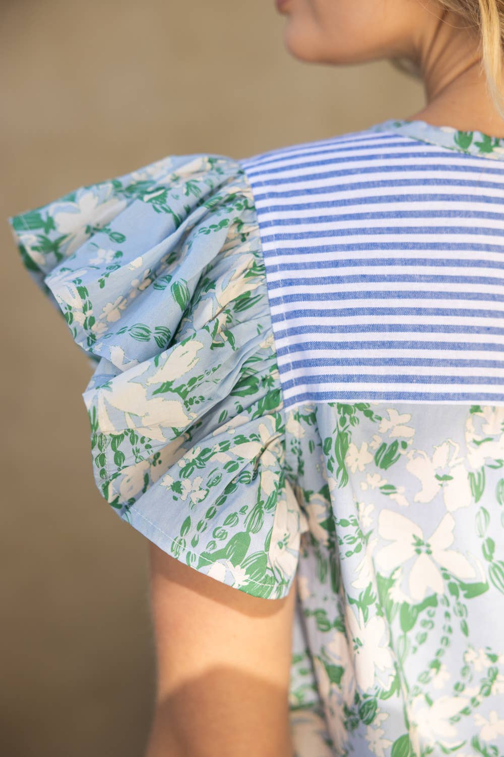 Stripe And Floral Print Mixed Tiered Dress