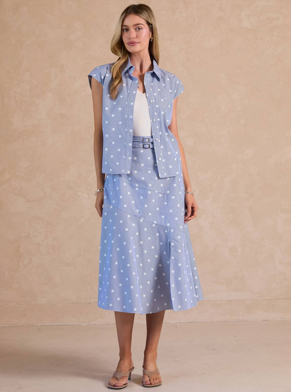 Stripe & Star Belted A-line Midi Skirt