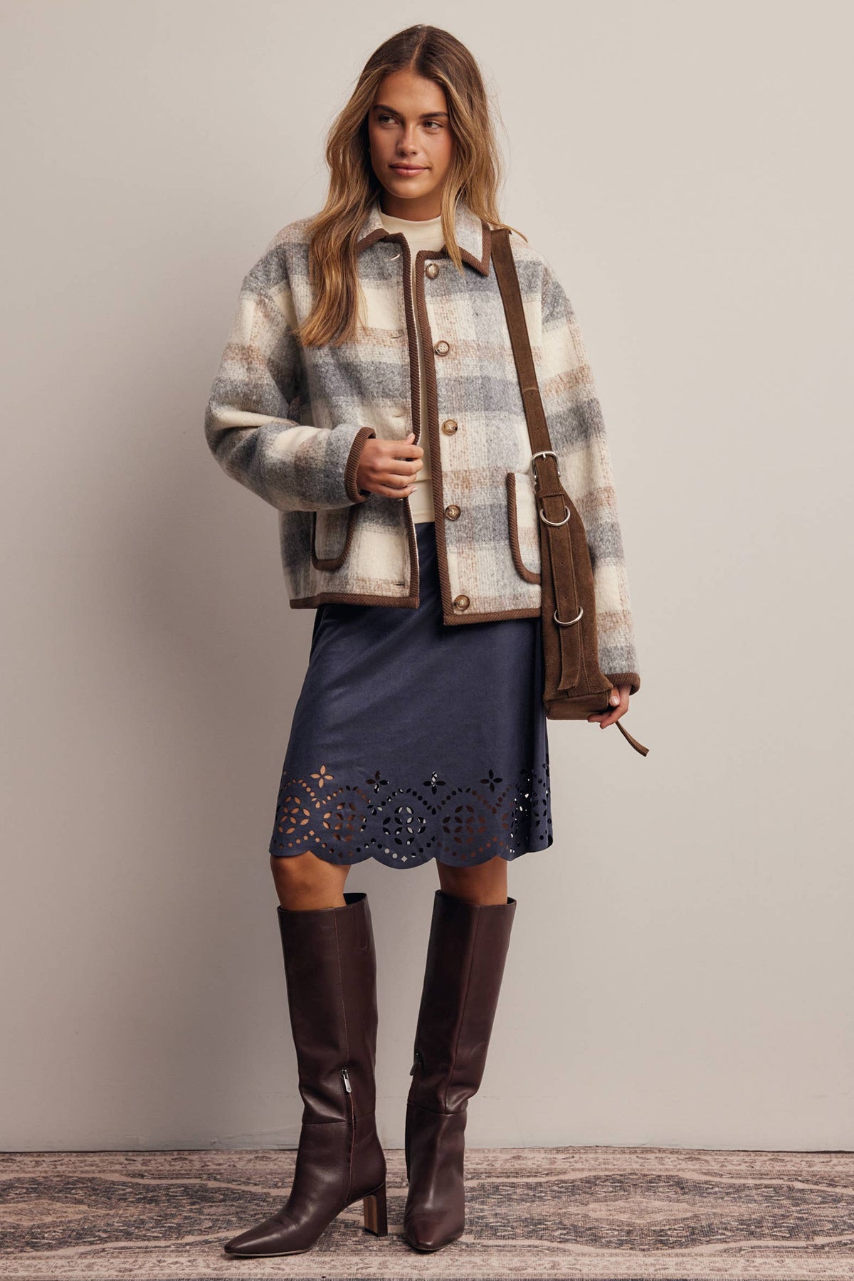 Plaid Contrast Trim Jacket