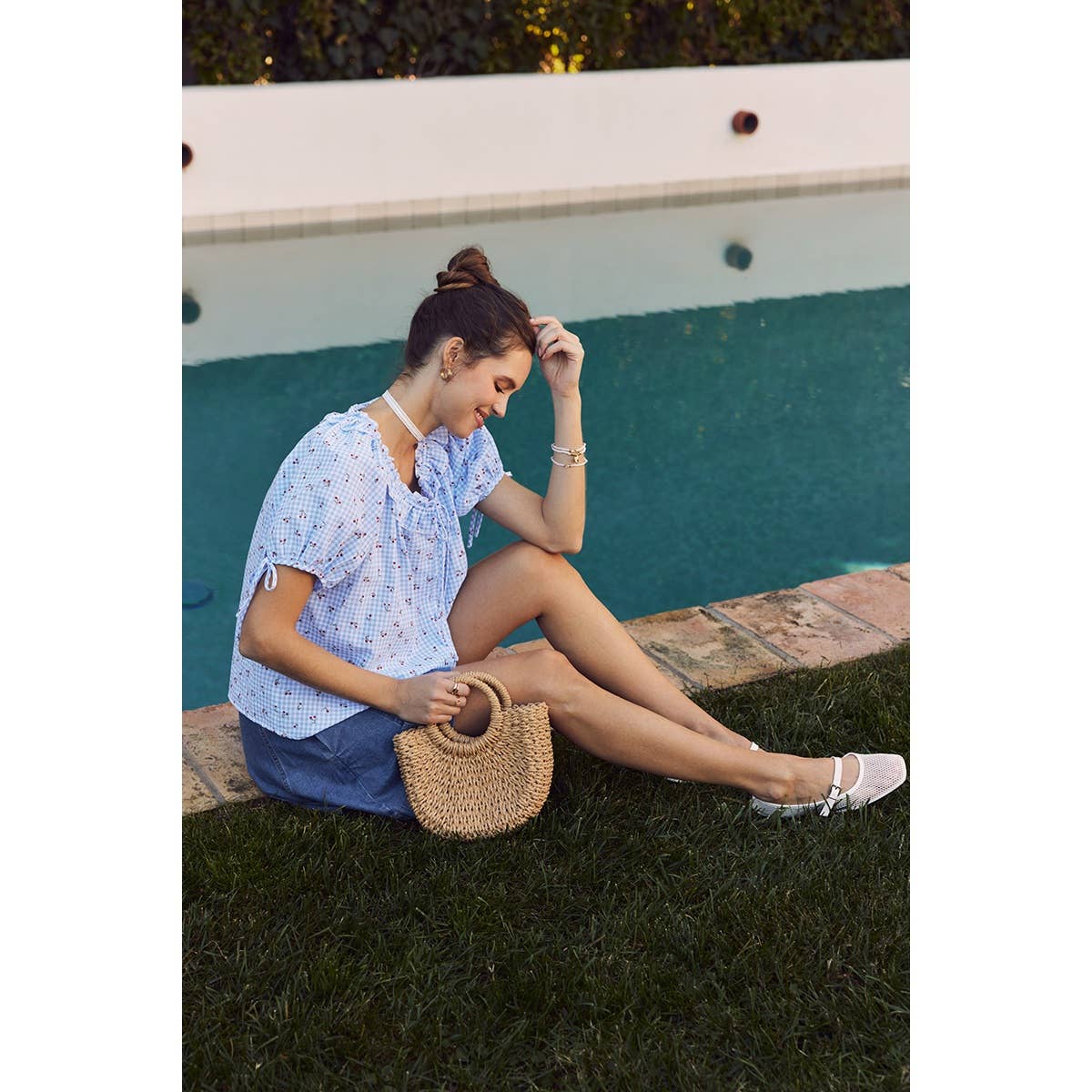 CHERRY GINGHAM RUFFLED BLOUSE