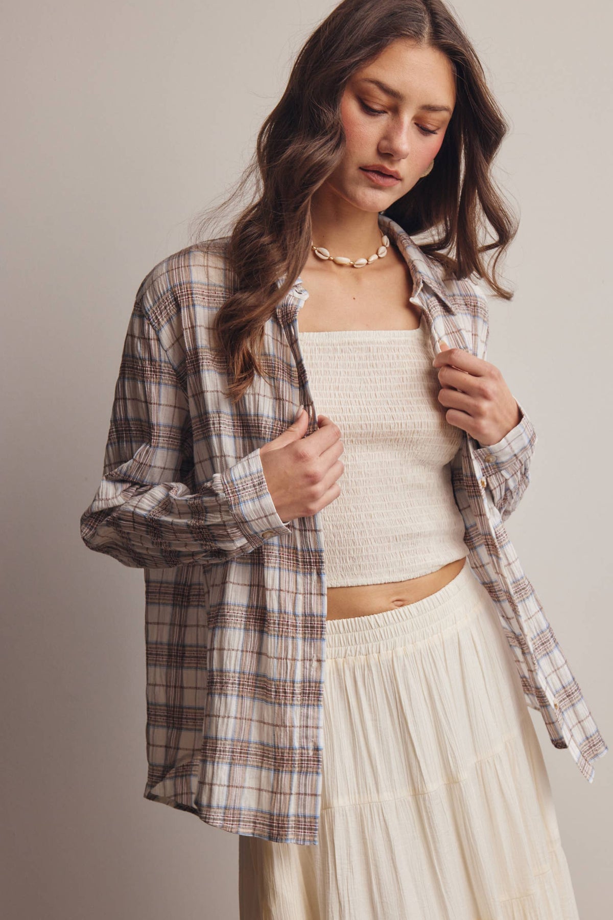 Soft Plaid Button-Up Shirt