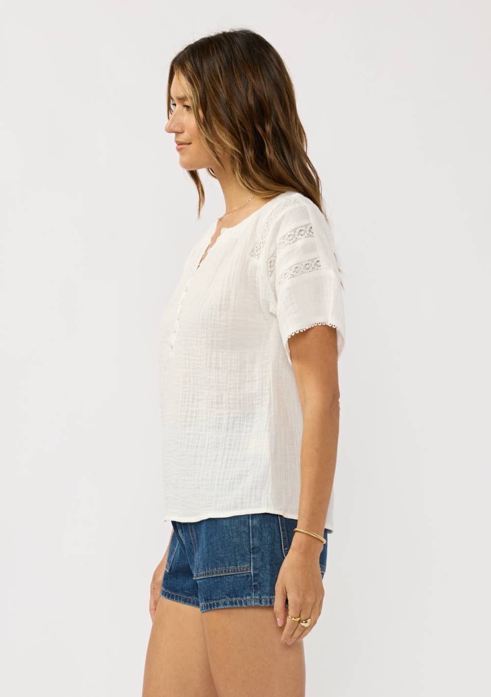 Half Button Front Top with Lace Trims