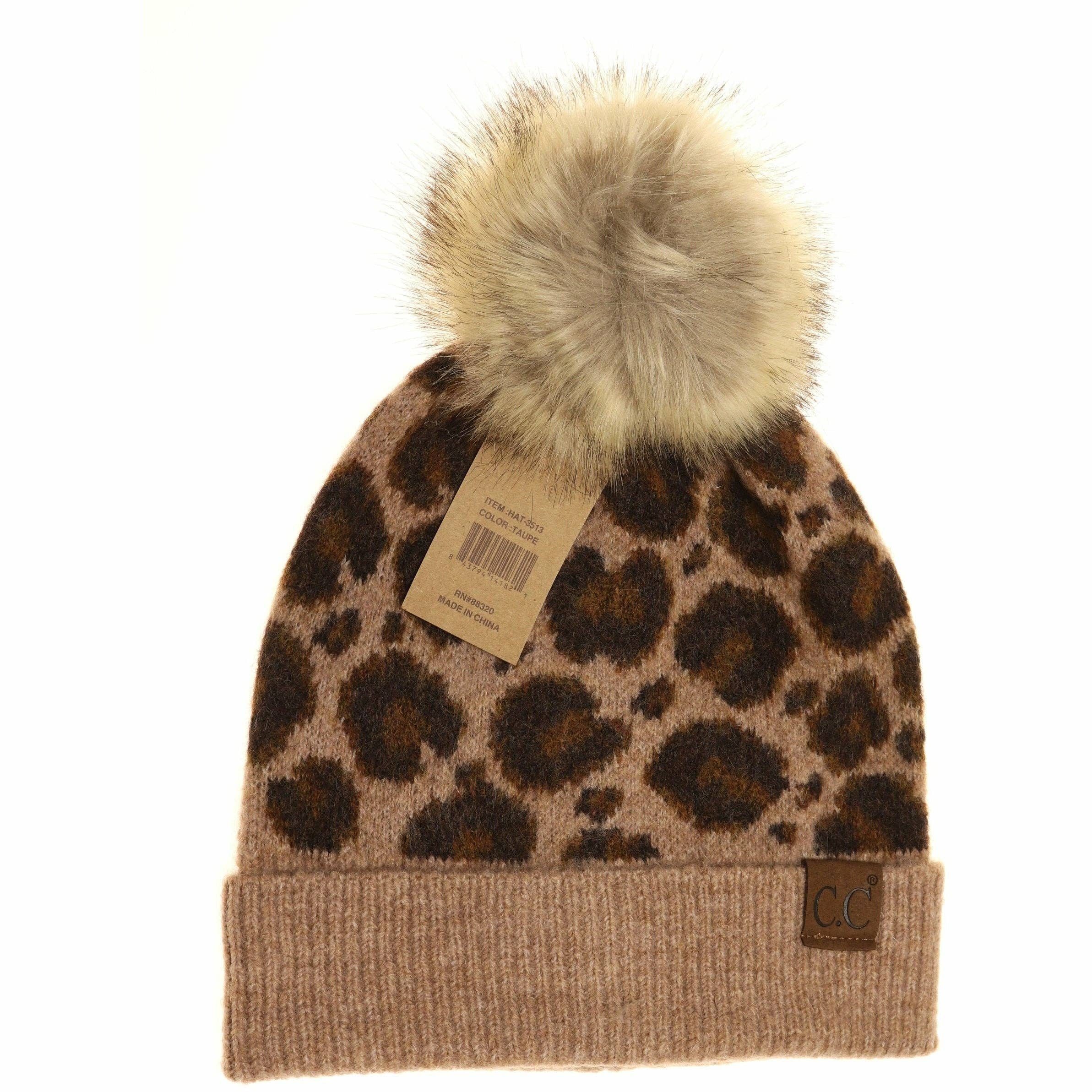 Leopard Faux Fur Pom Beanie