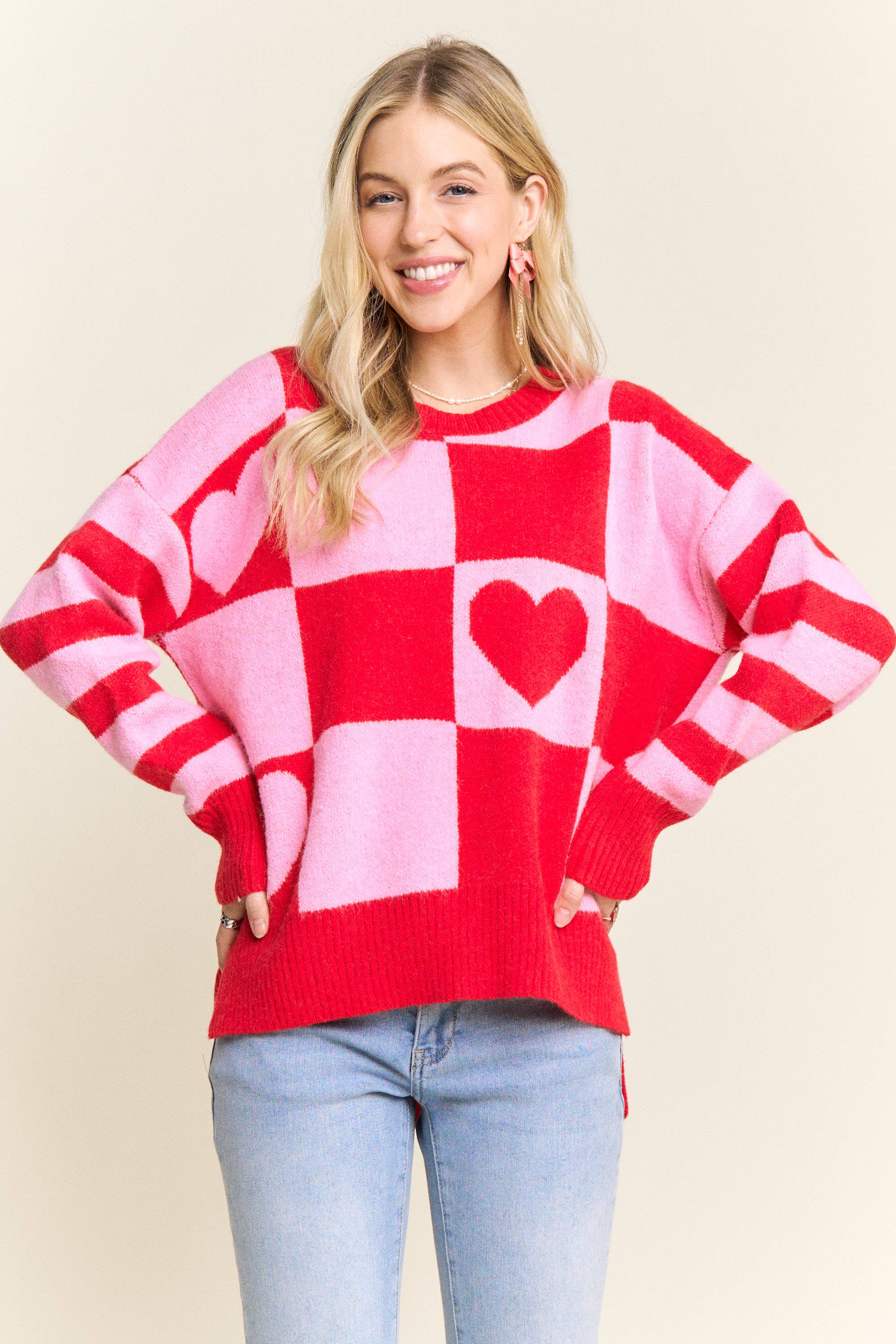 CHECKERBOARD HEART SWEATER